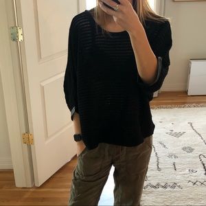 Club Monaco knit dolman sweater black, oversized, leather sleeve